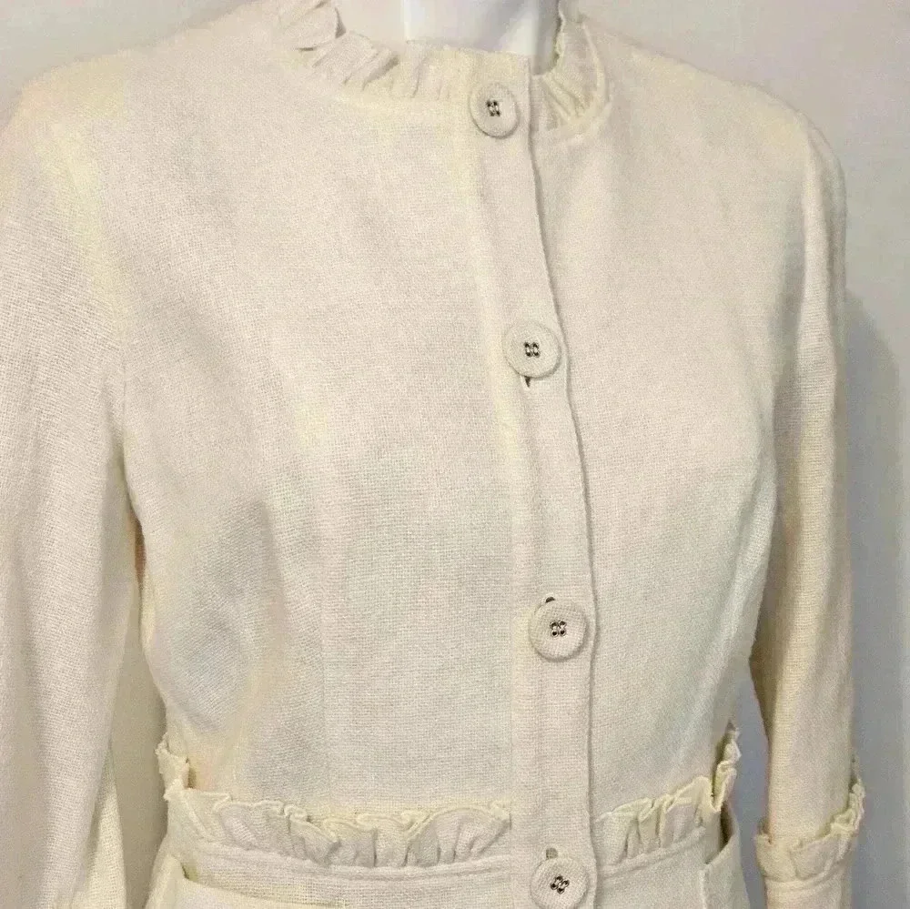 Tory Burch Lightweight Wool Blend Business Casual Cream Button Down Blazer(8)